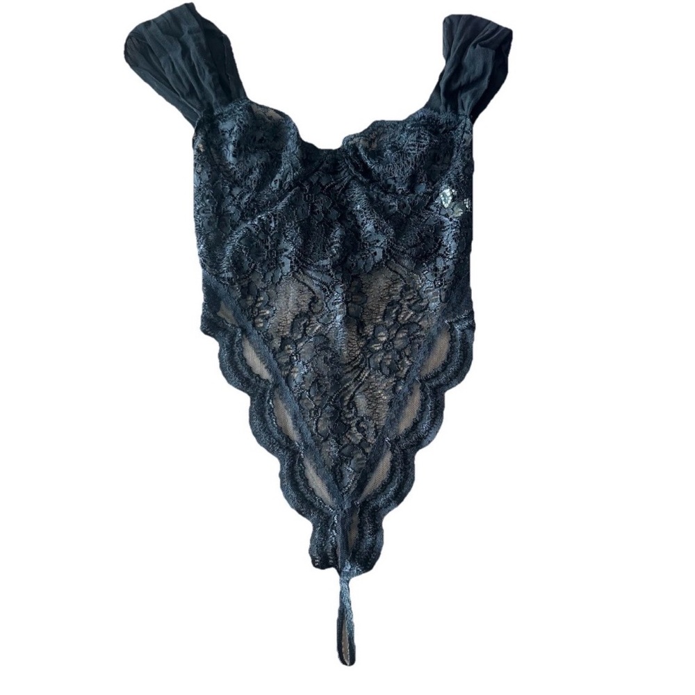 VTG Victoria's Secret Gold Label Bodysuit Women 34B Black Teddy Lace Lingerie